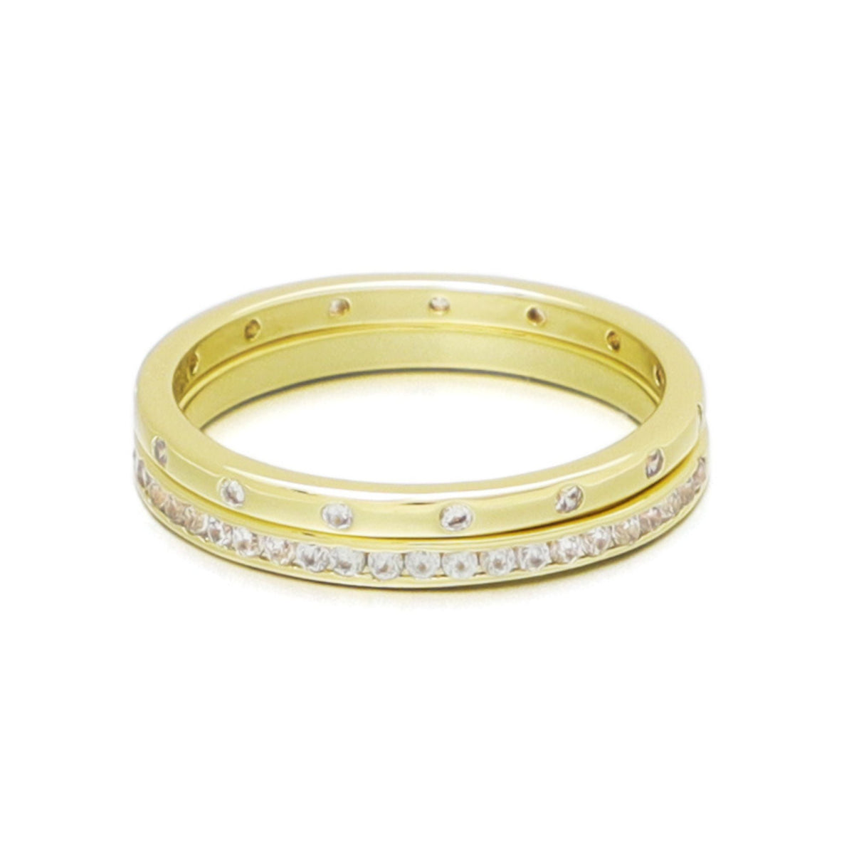 14k Gold Plated 1/2 Eternity and Dotted Band Set of 2 Rings