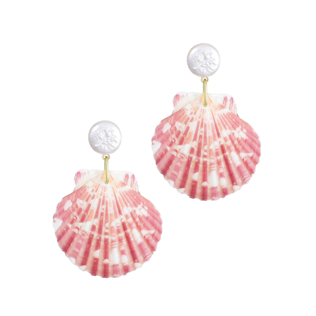 Pink Shell and Shell Pearl 2-Drop Earrings