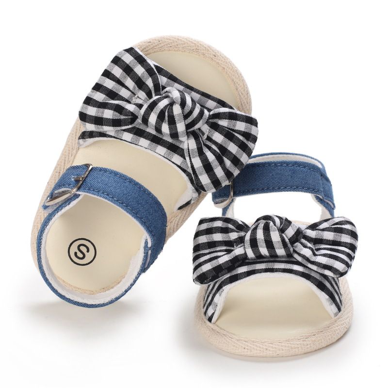 Black Checkered Bow Tie N Jeans Strap Sandals