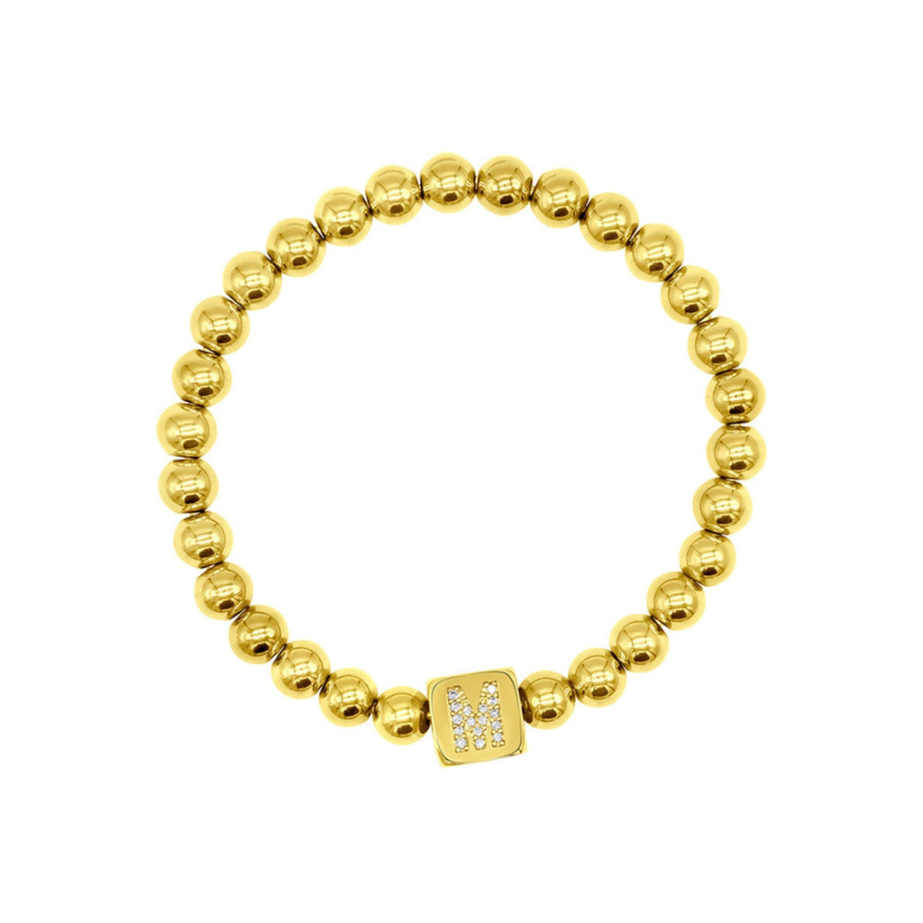 14K Gold Plated Initial Cube Stretch Bracelet