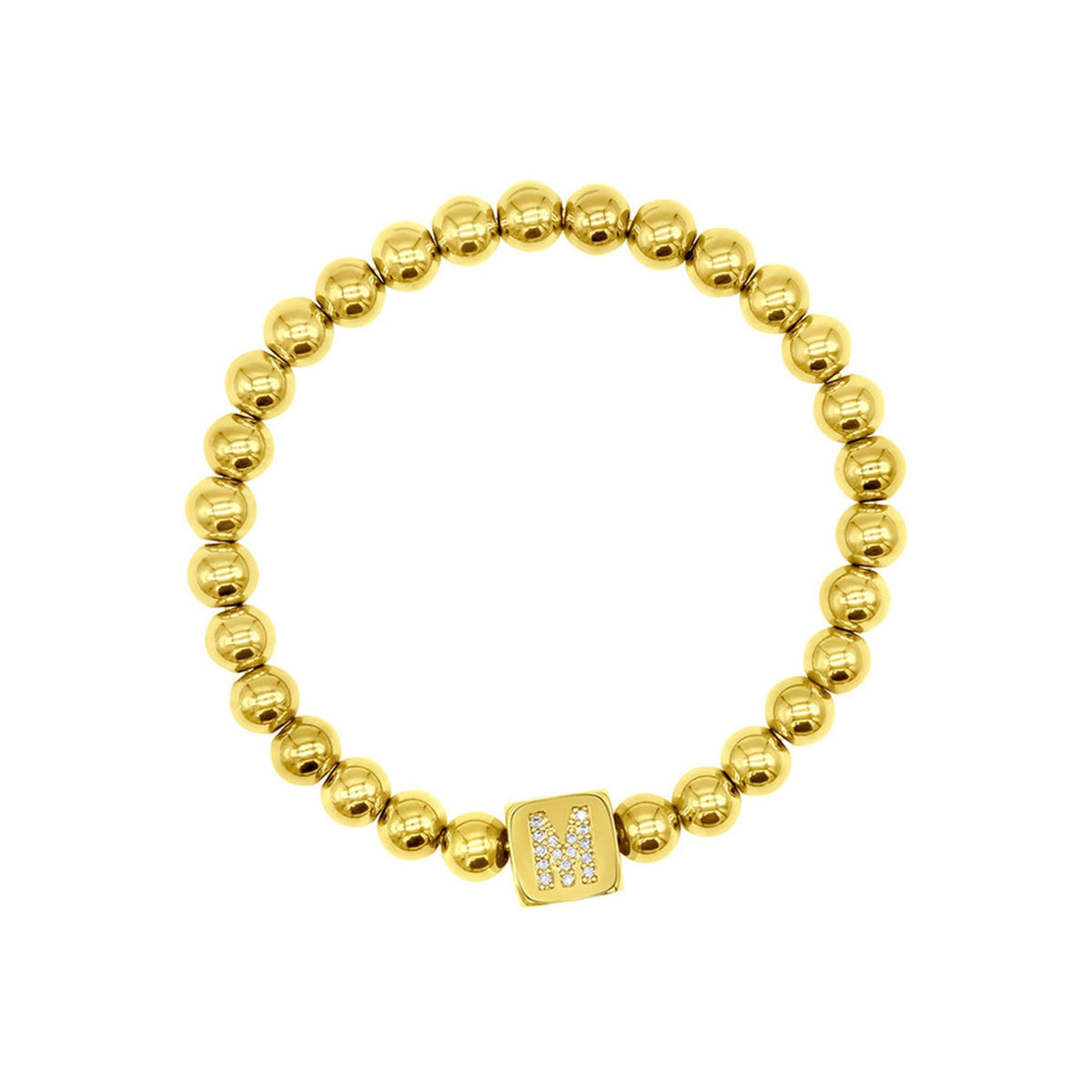 14K Gold Plated Initial Cube Stretch Bracelet