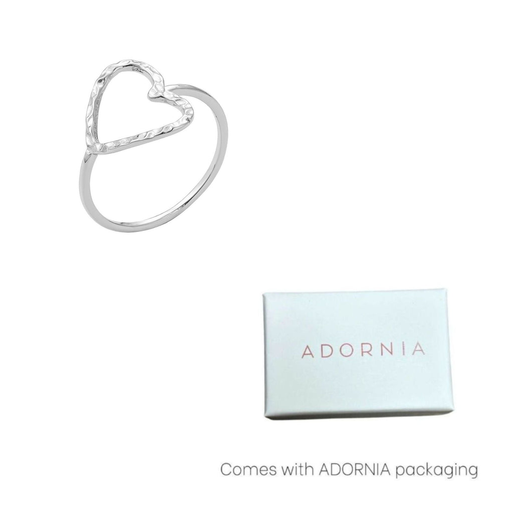 Silver Plated Hammered Open Heart Ring