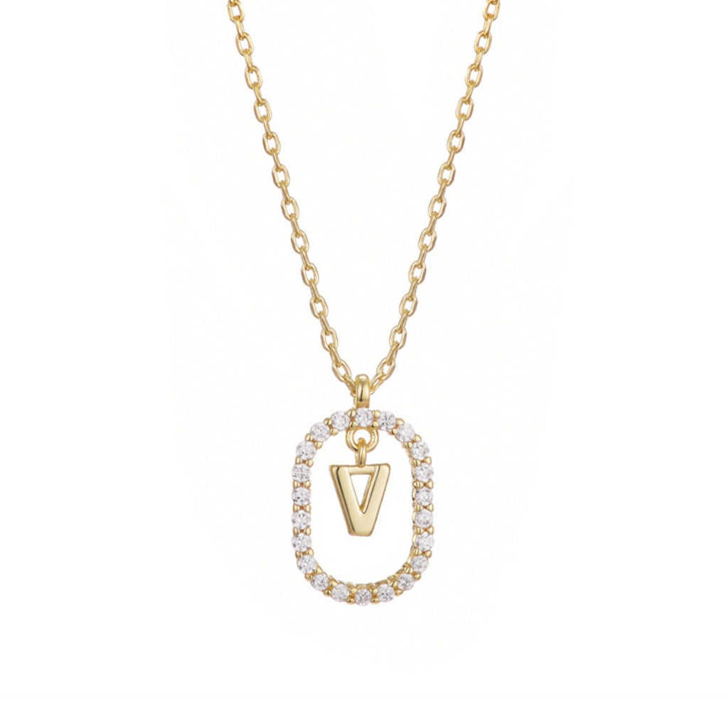 14k Gold Plated Floating Letter CZ Frame Necklace