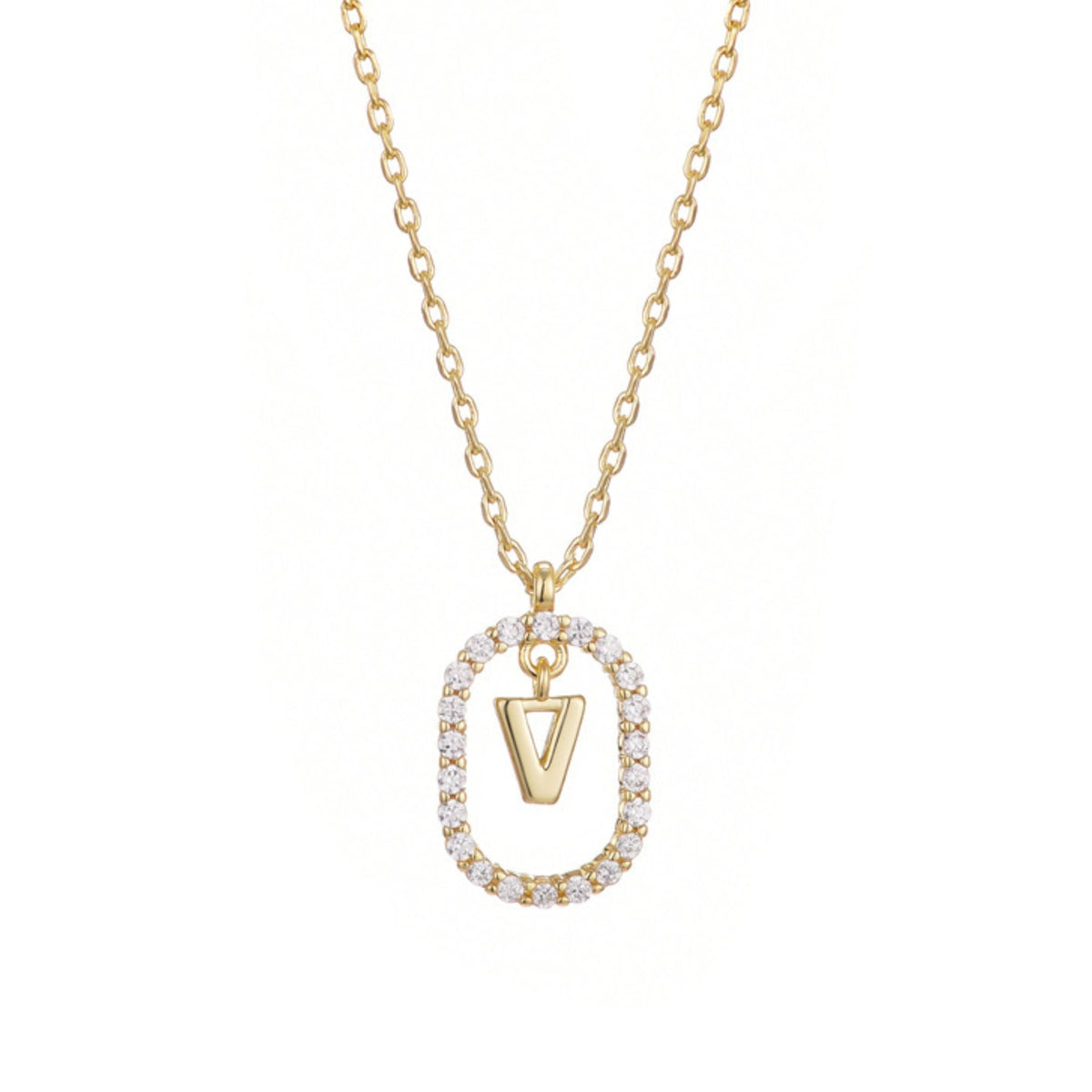 14k Gold Plated Floating Letter CZ Frame Necklace