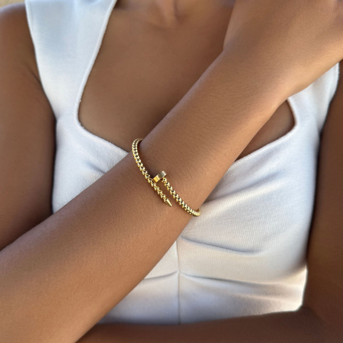 Tarnish Resistant 18k Gold Plated Beaded Nail Cuff