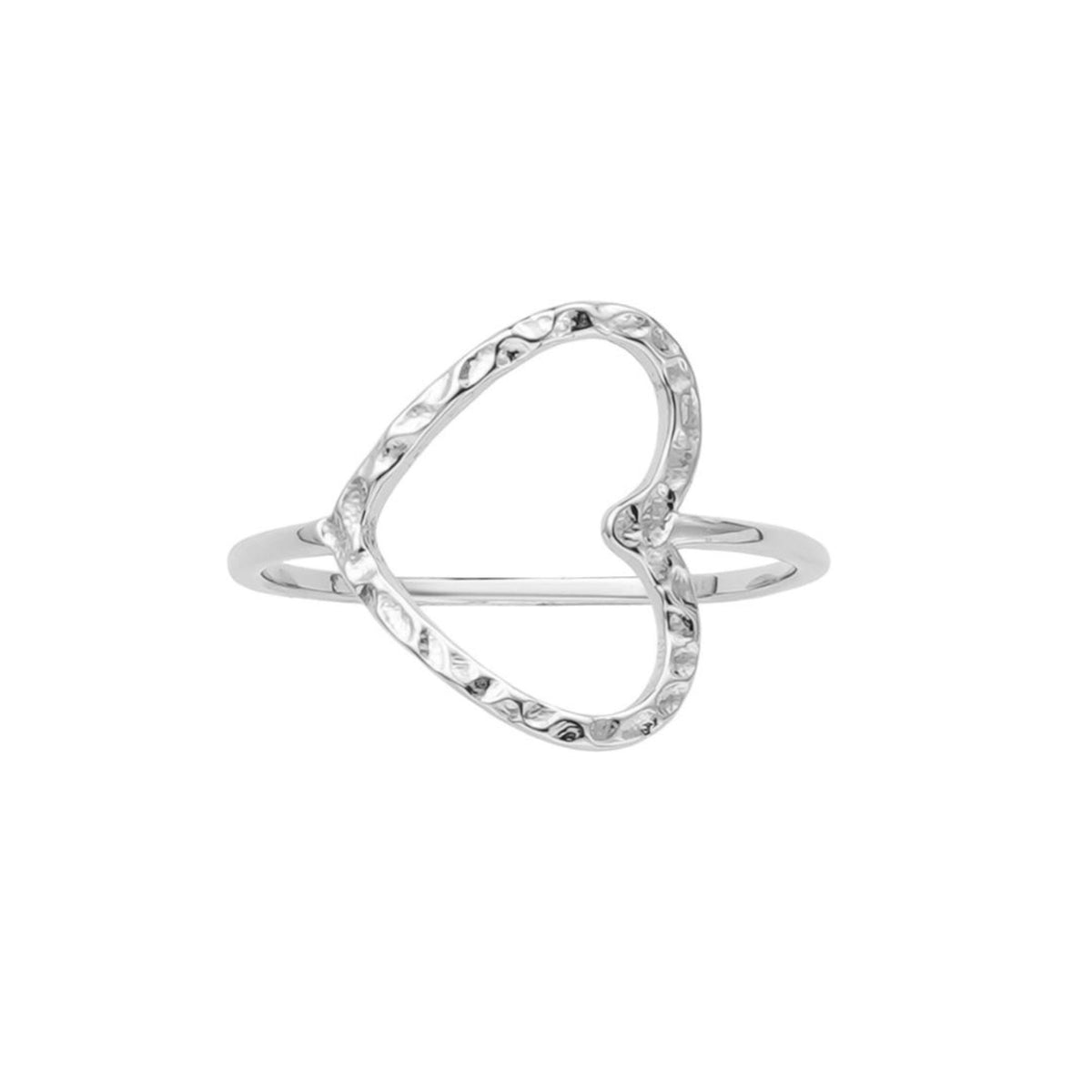 Silver Plated Hammered Open Heart Ring