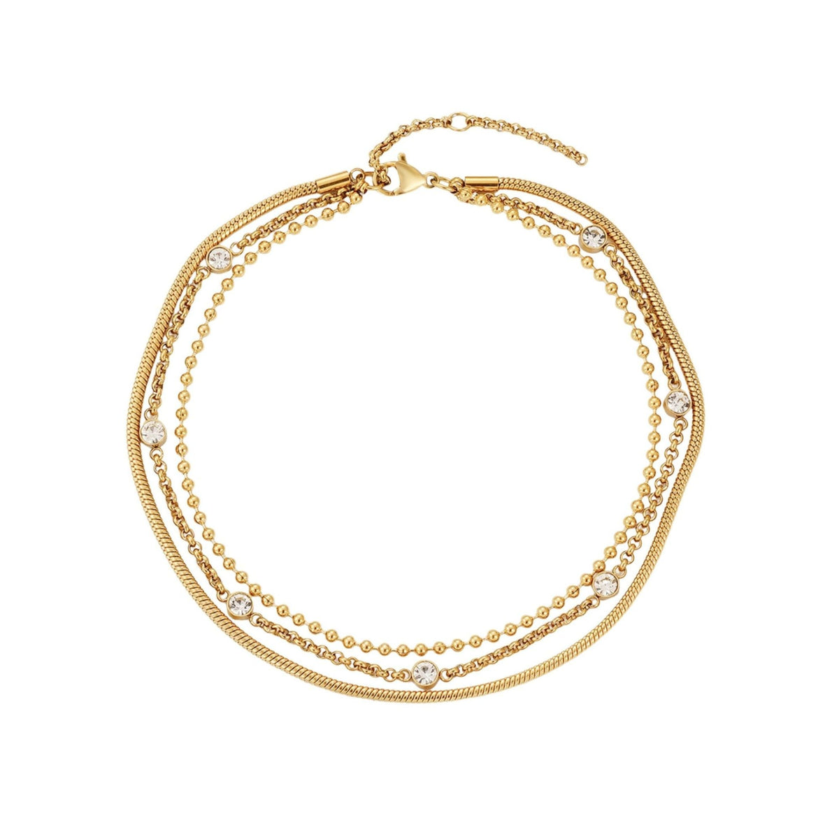 Tarnish Resistant 18k Gold Plated Triple Layered Anklet