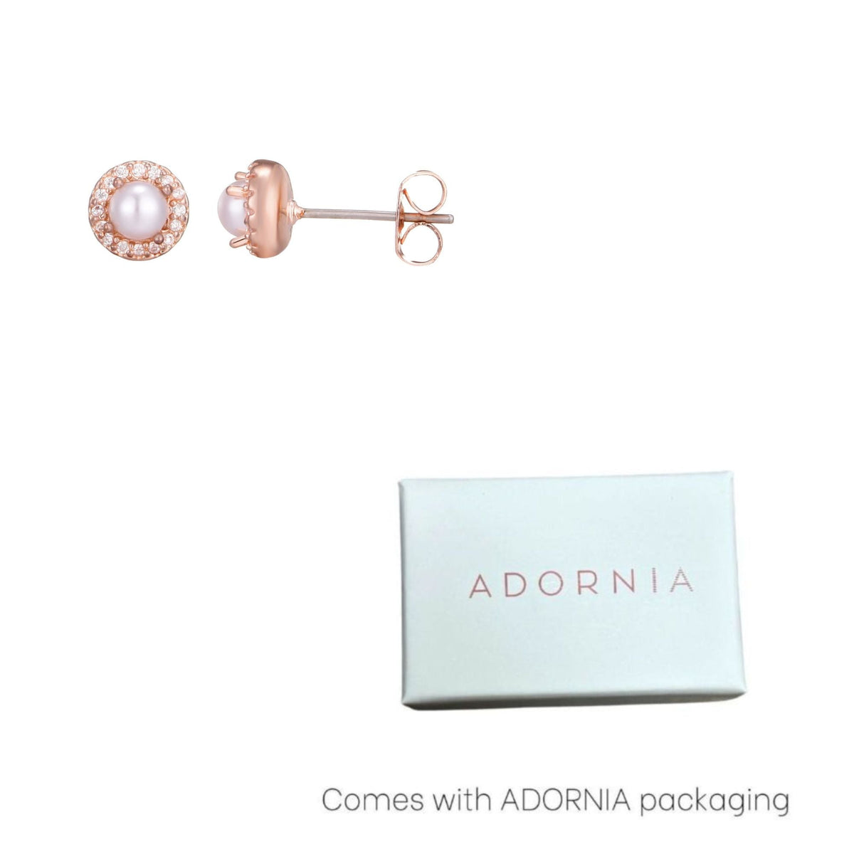14k Rose Gold Plated Freshwater Pearl CZ Halo Stud Earrings