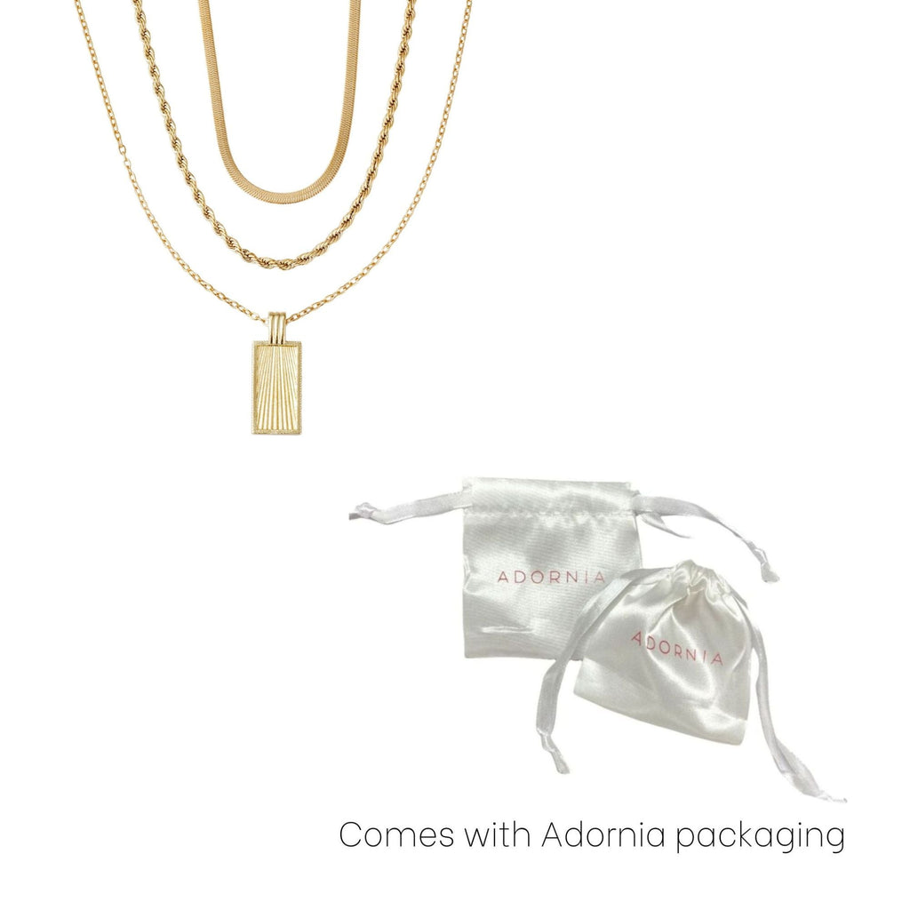 Tarnish Resistant 18k Gold Plated Dog Tag 3-Piece Necklace Set