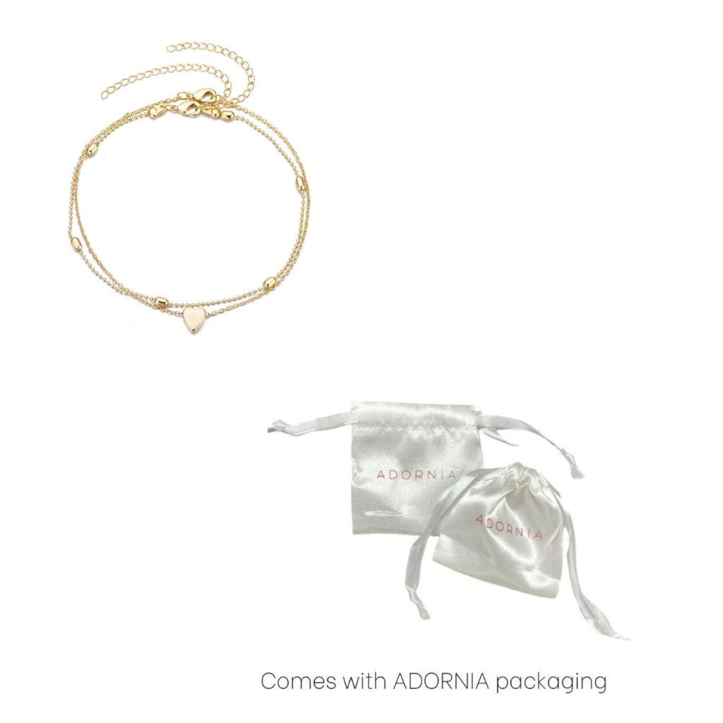 14k Gold Plated Heart Adjustable Anklet Set