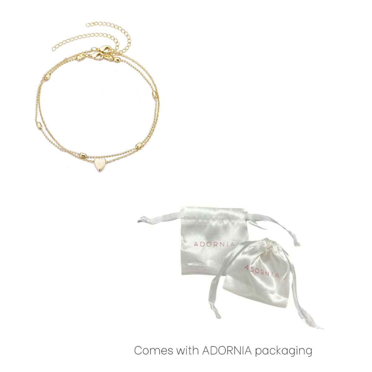 14k Gold Plated Heart Adjustable Anklet Set