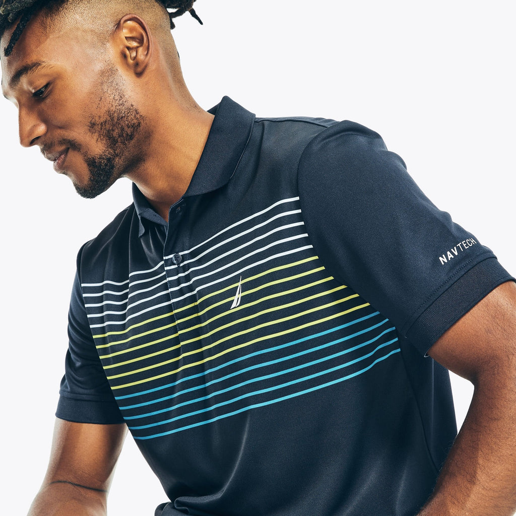 Nautica Mens Sustainably Crafted Navtech Striped Classic Fit Polo
