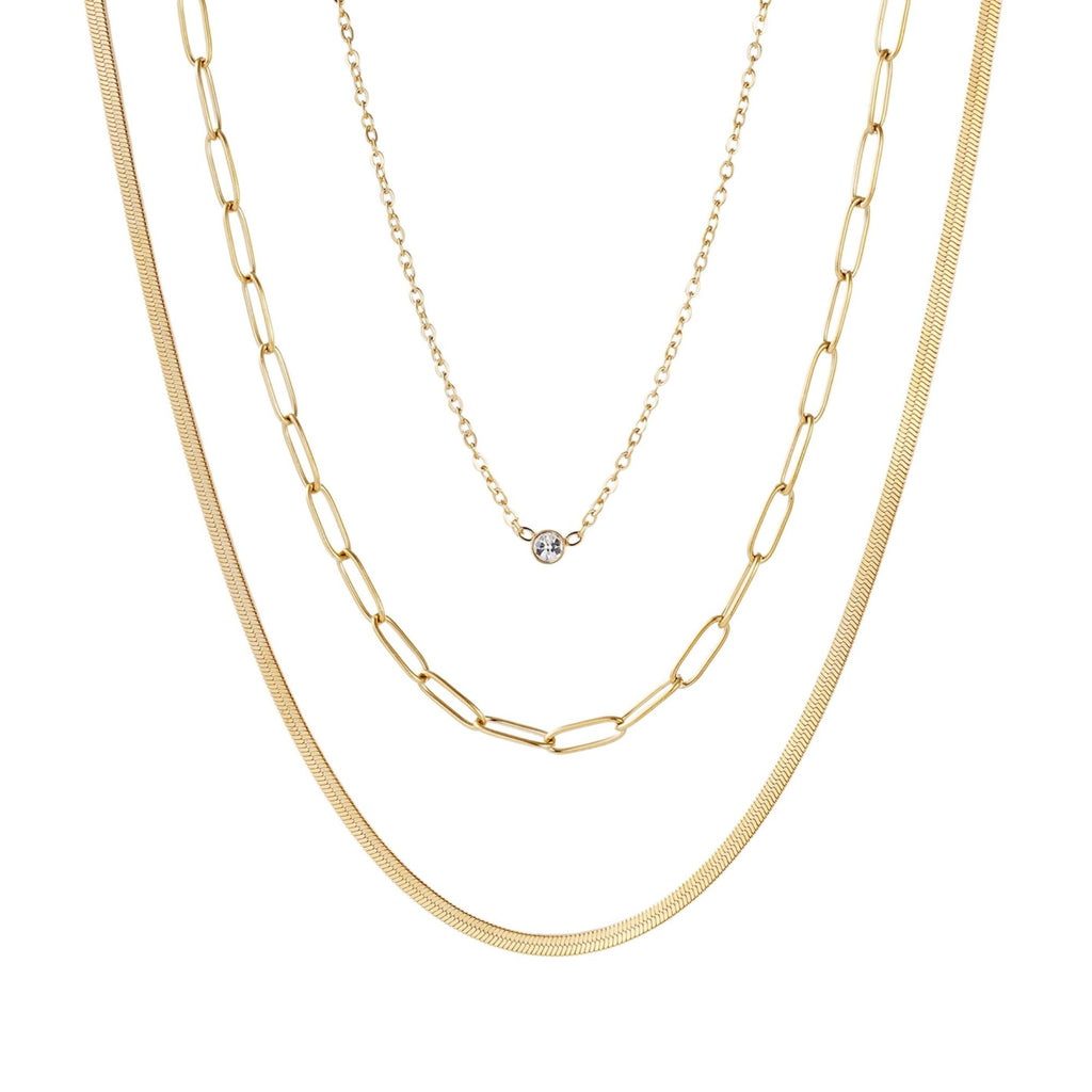 Tarnish Resistant 18k Gold Plated CZ Solitaire Pendant and 2 Chain Necklace Set
