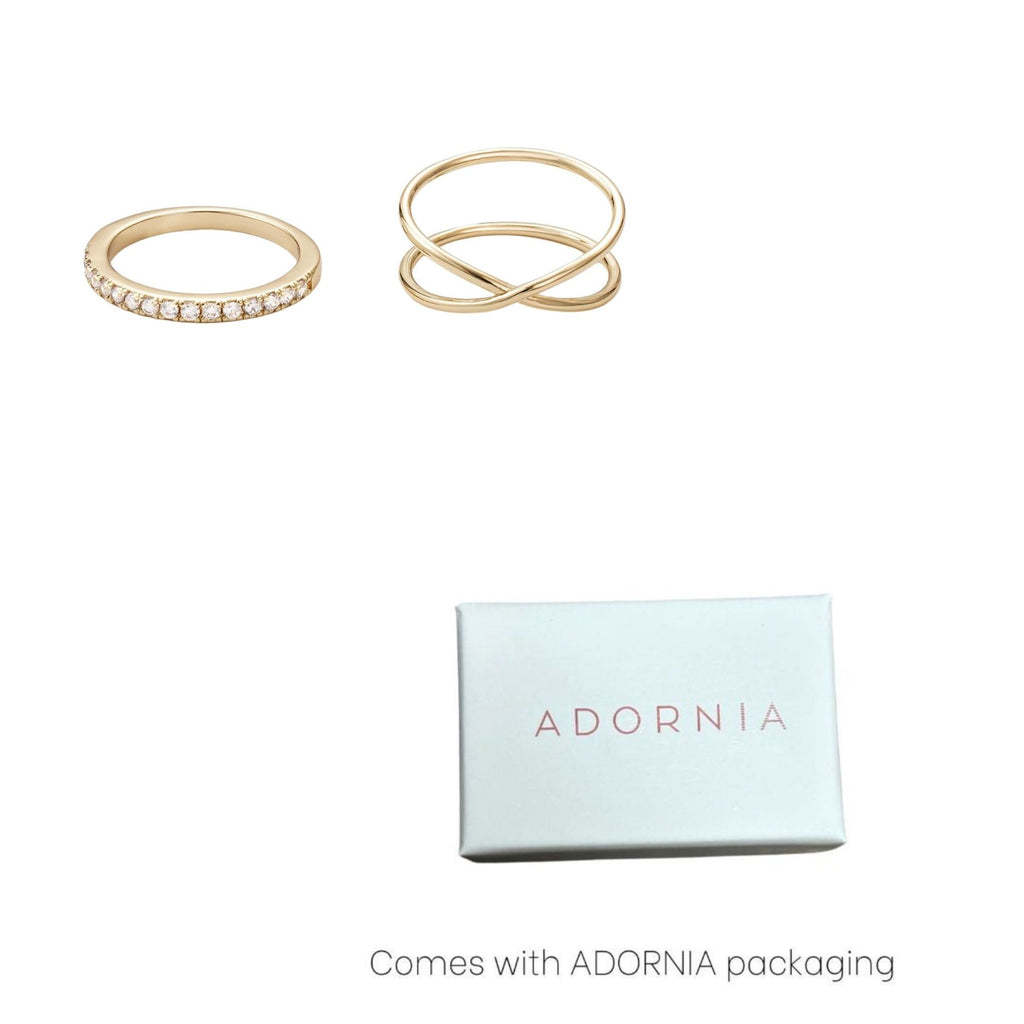 14k Gold Plated X and Eternity Ring Set