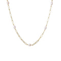 14k Gold Plated Freshwater Pearl Station Paper Clip Chain Necklace