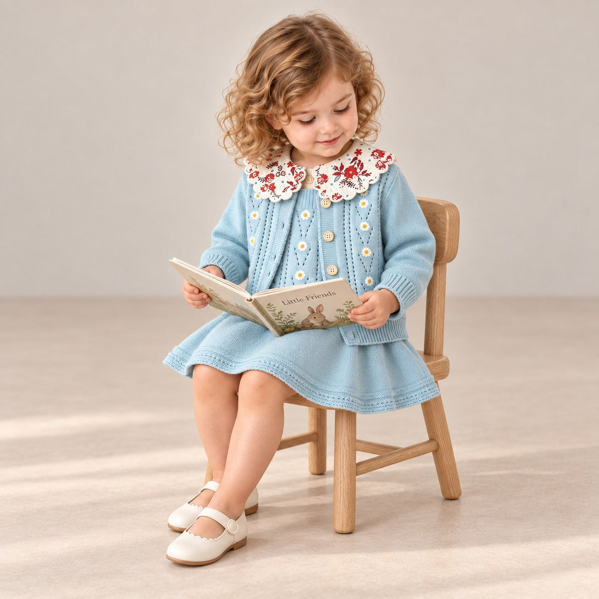 2-Piece Daisy Girl Knit Dress & Cardigan Set