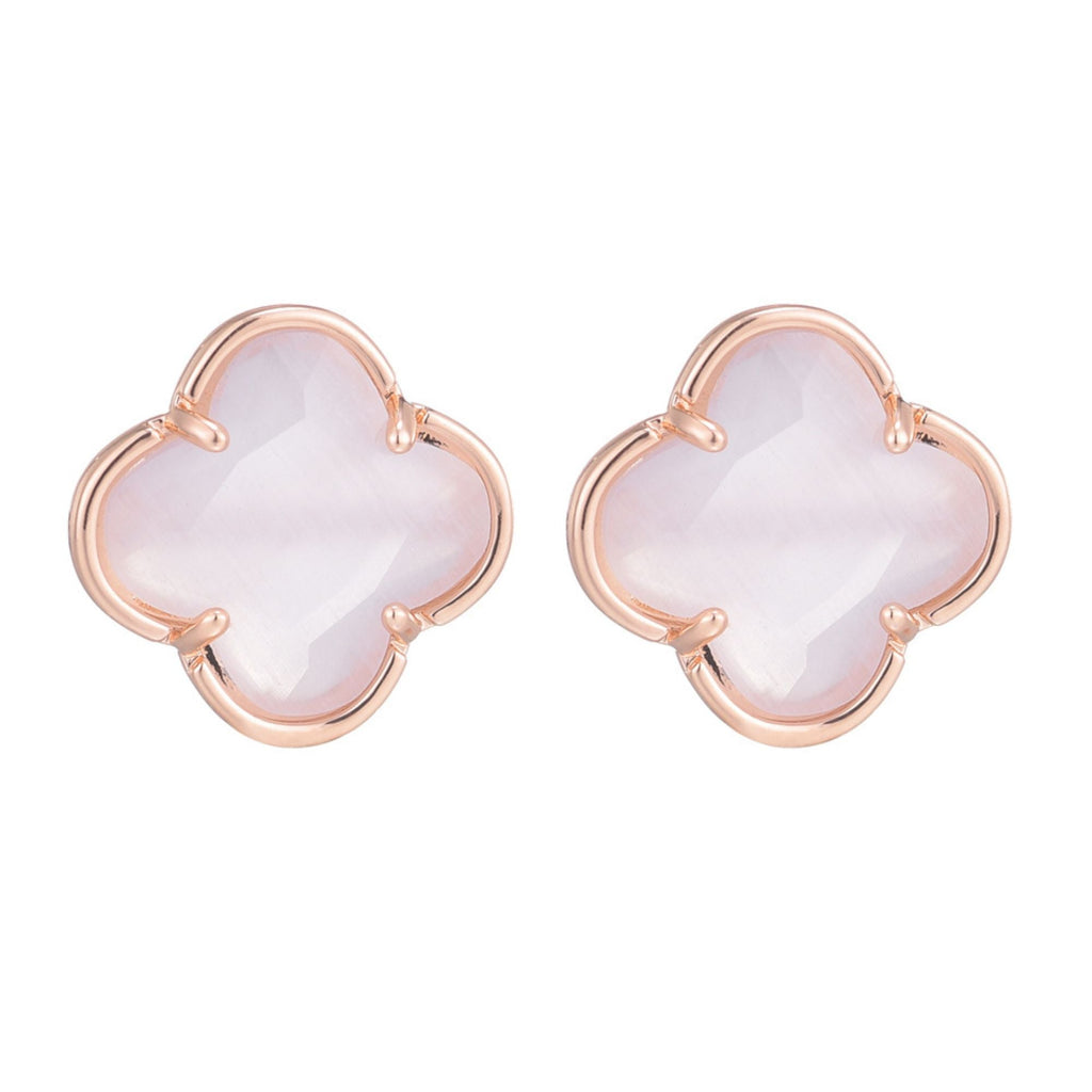 14k Rose Gold Plated Clover Stone Stud Earrings