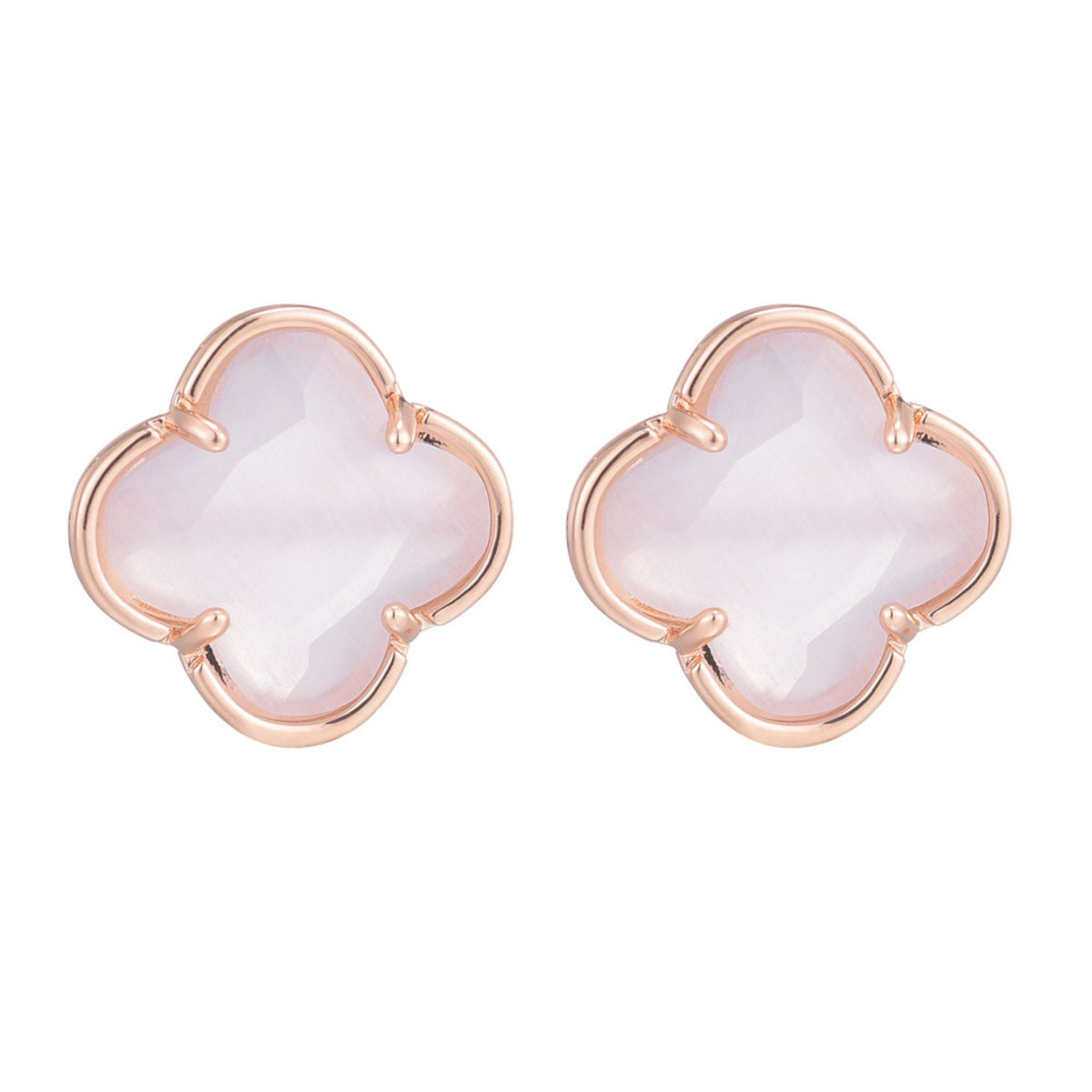 14k Rose Gold Plated Clover Stone Stud Earrings