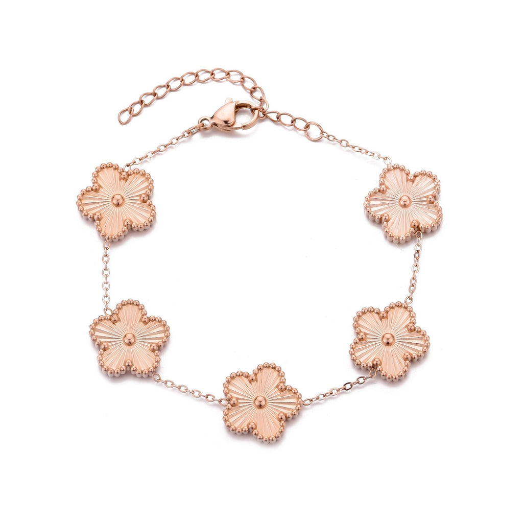 Tarnish Resistant 14k Rose Gold Plated 5-Leaf Clover Station Bracelet