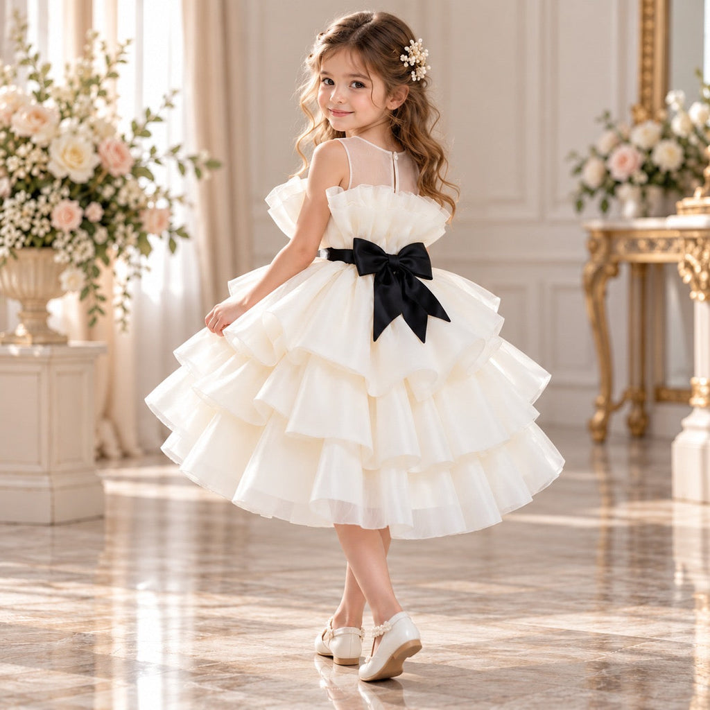 Champagne White Sleeveless Flower Girl Dress