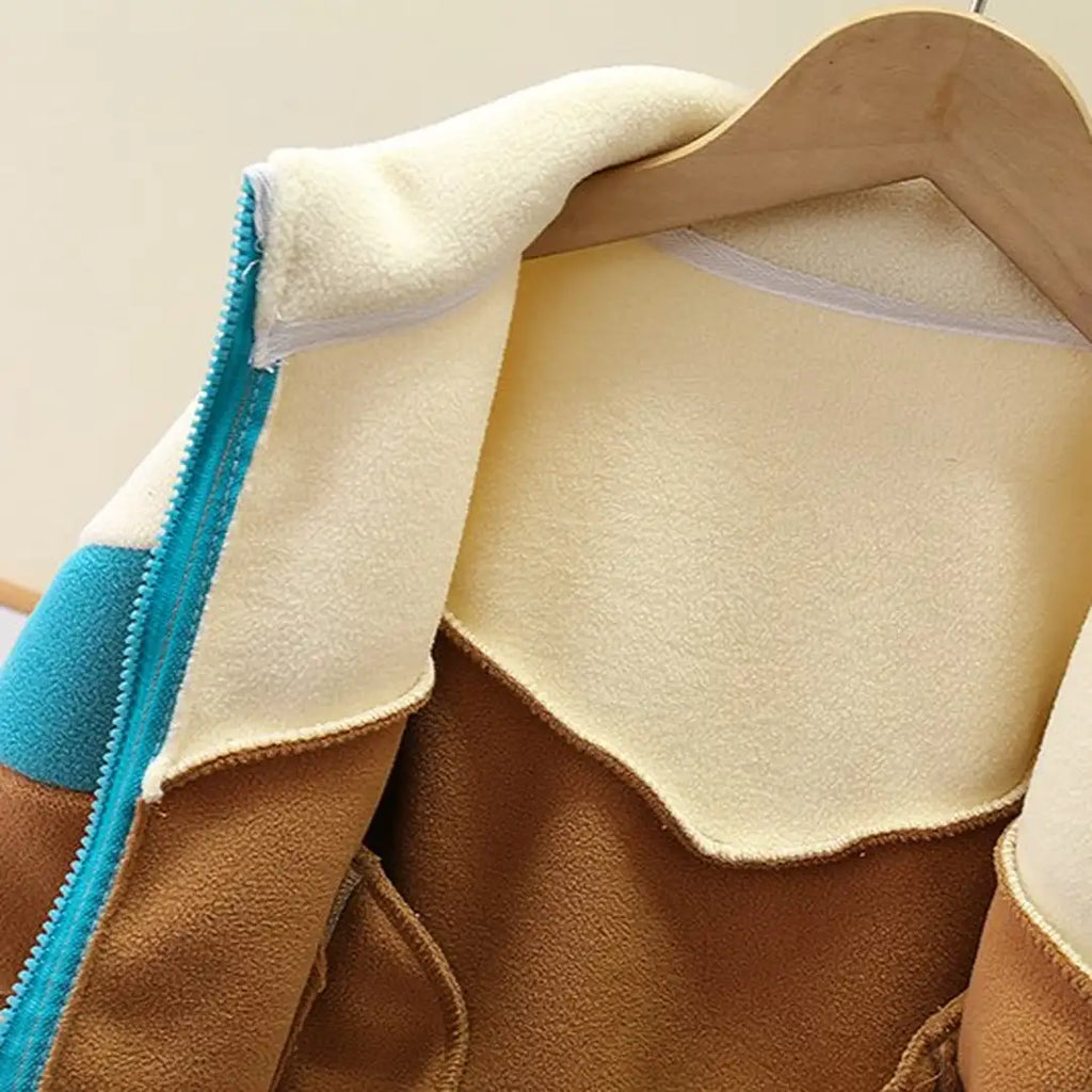 Beige Brown N Blue Color Block Jacket