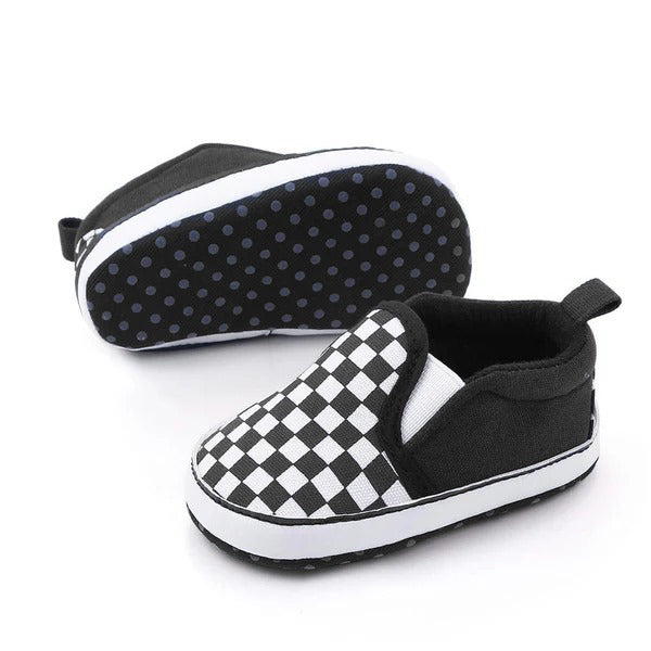 Black and White Check Pattern Baby Shoes