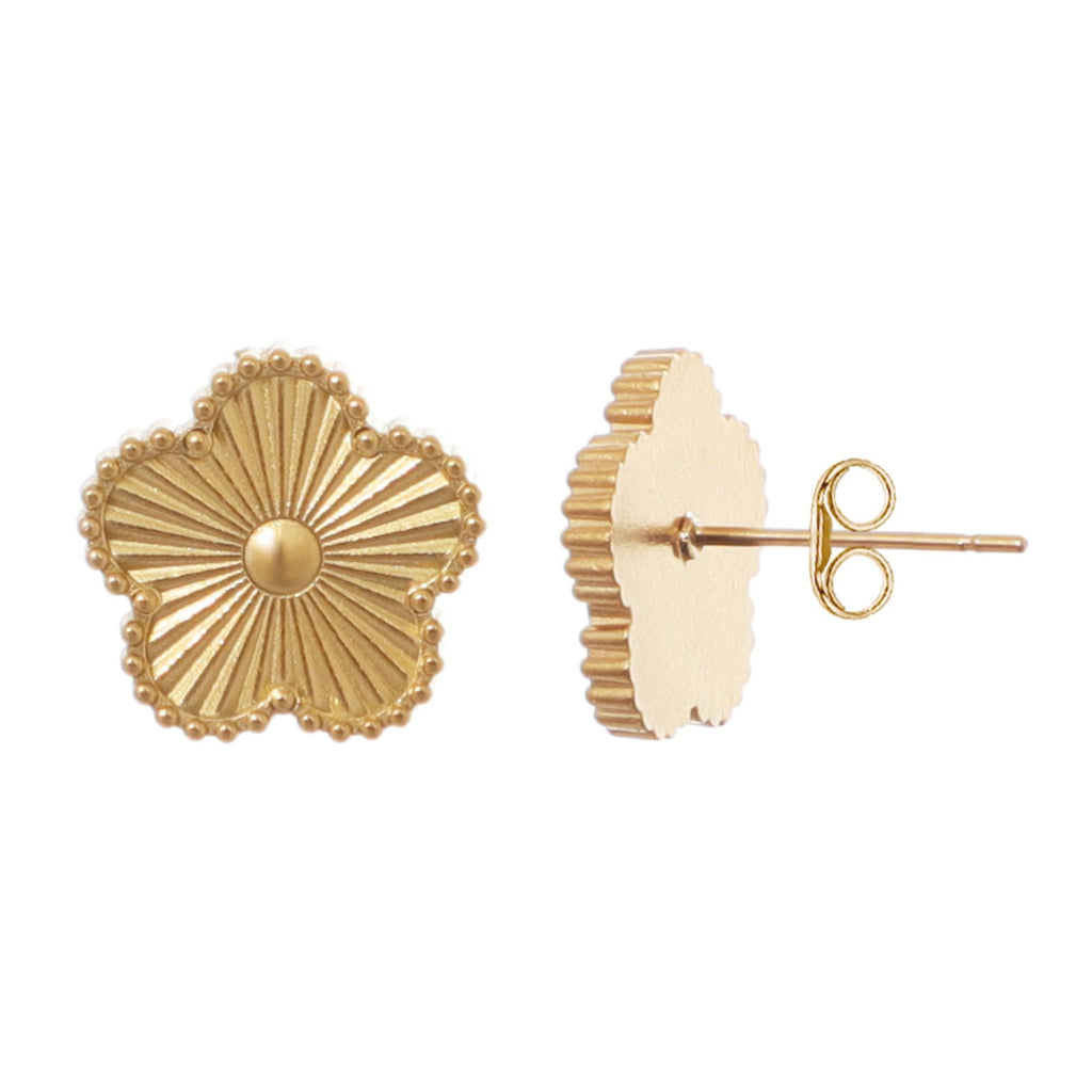 Tarnish Resistant 14k Yellow Gold Plated 5-Leaf Clover Stud Earrings