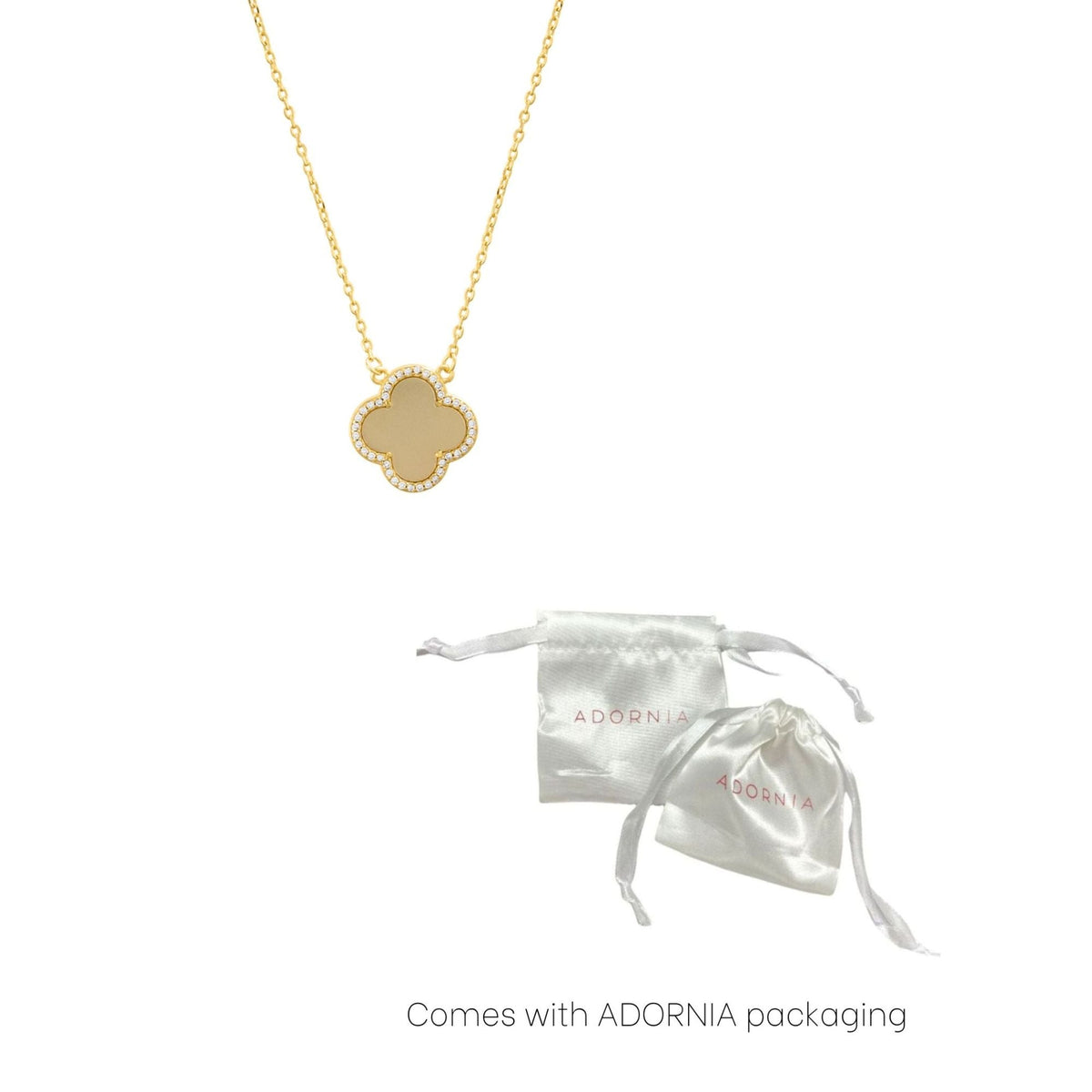 14k Gold Plated Crystal Halo Matte Center Clover Necklace