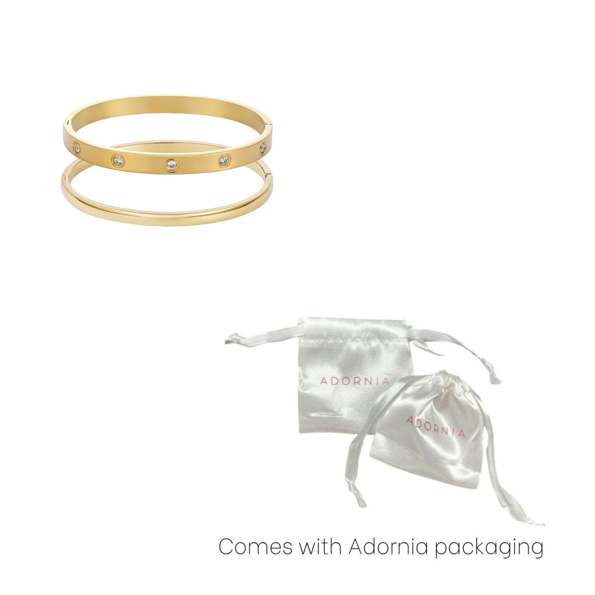 Tarnish Resistant 18k Gold Plated Eternity and Plain Cuff Set