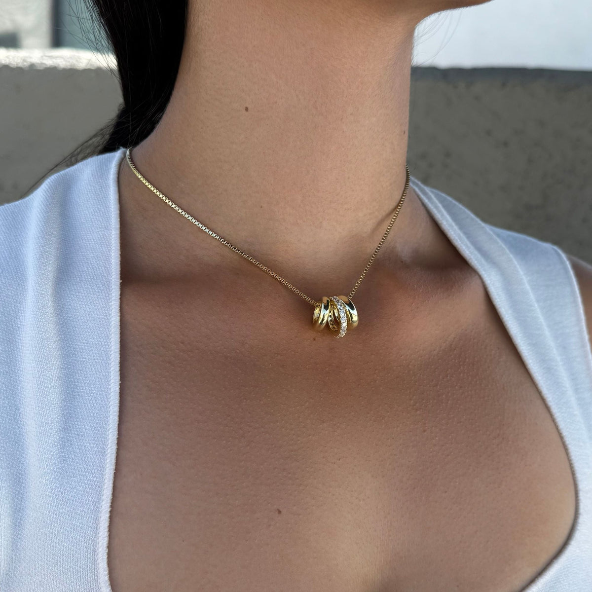 14k Gold Plated 3-Ring Necklace