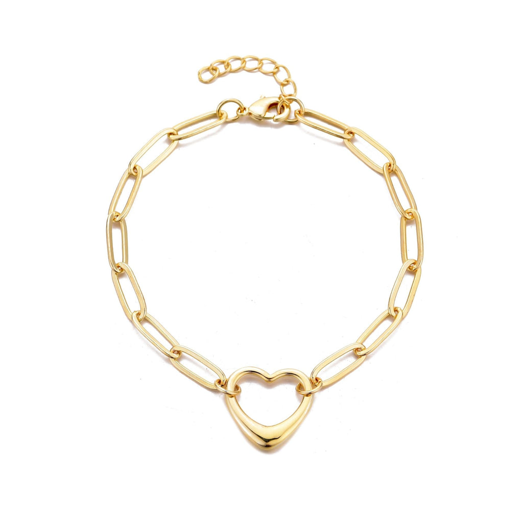 14k Gold Plated Paperclip Chain Outline Heart Bracelet