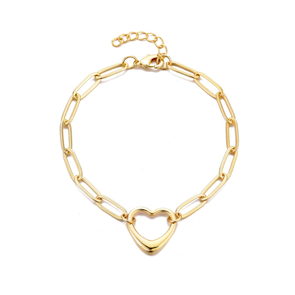 14k Gold Plated Paperclip Chain Outline Heart Bracelet