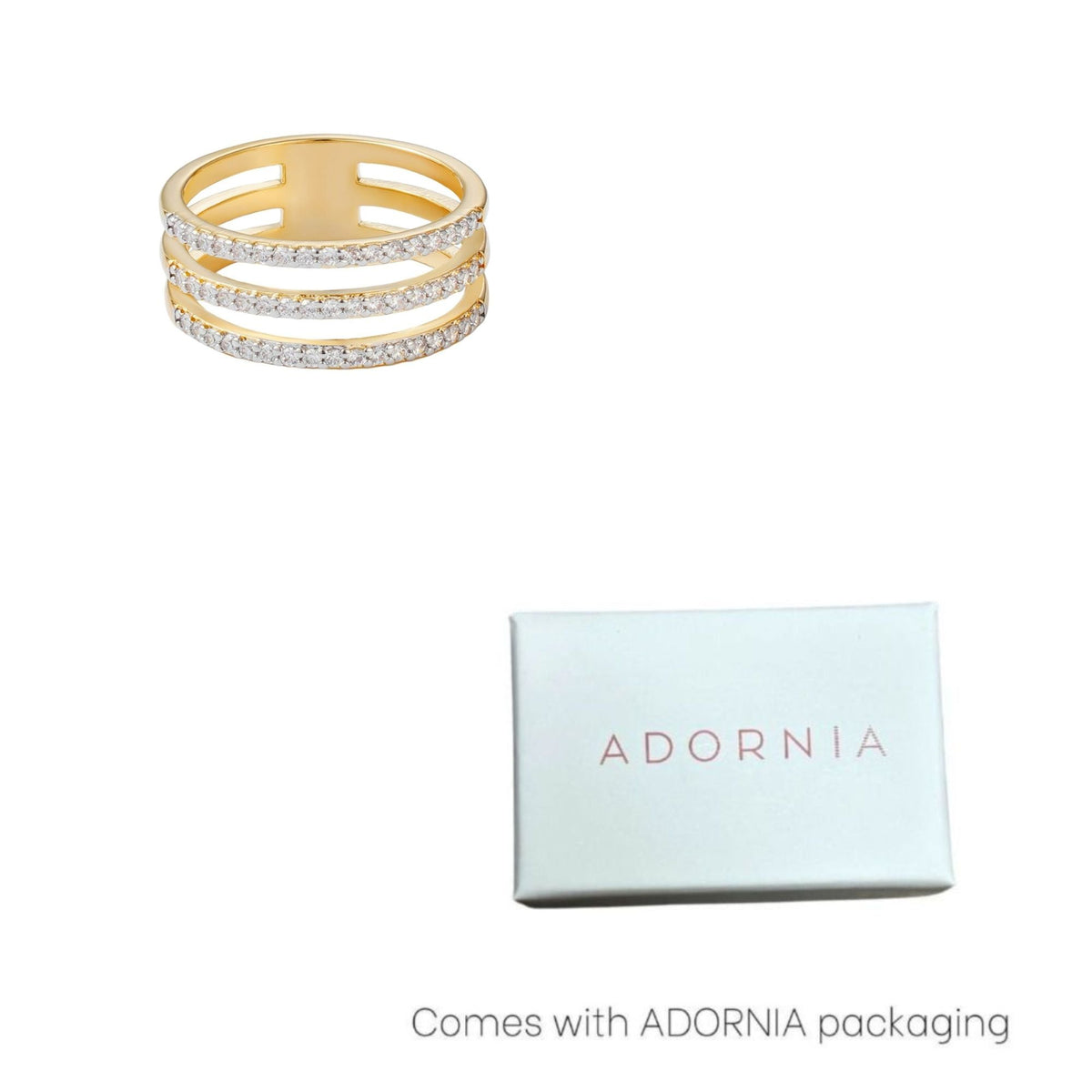 14k Gold Plated CZ Triple Band Ring