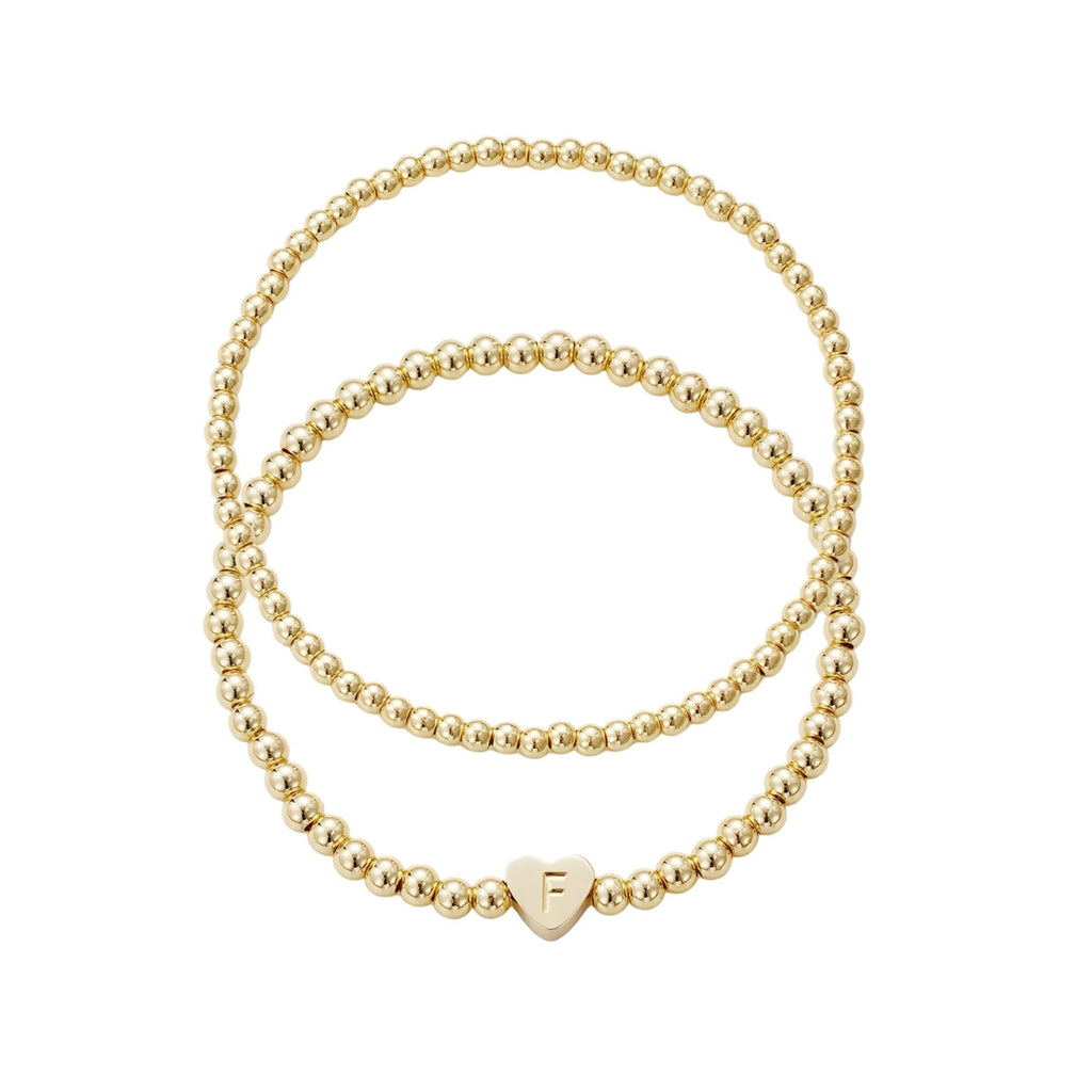 14k Gold Plated Ball Bead Initial Bracelet Set