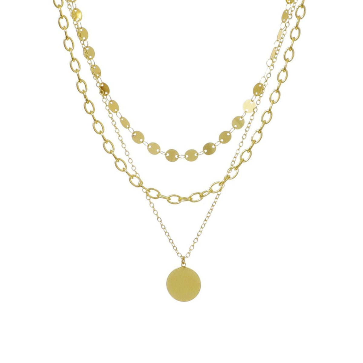 14k Gold Plated 3-Layer Toggle and Confetti Necklace
