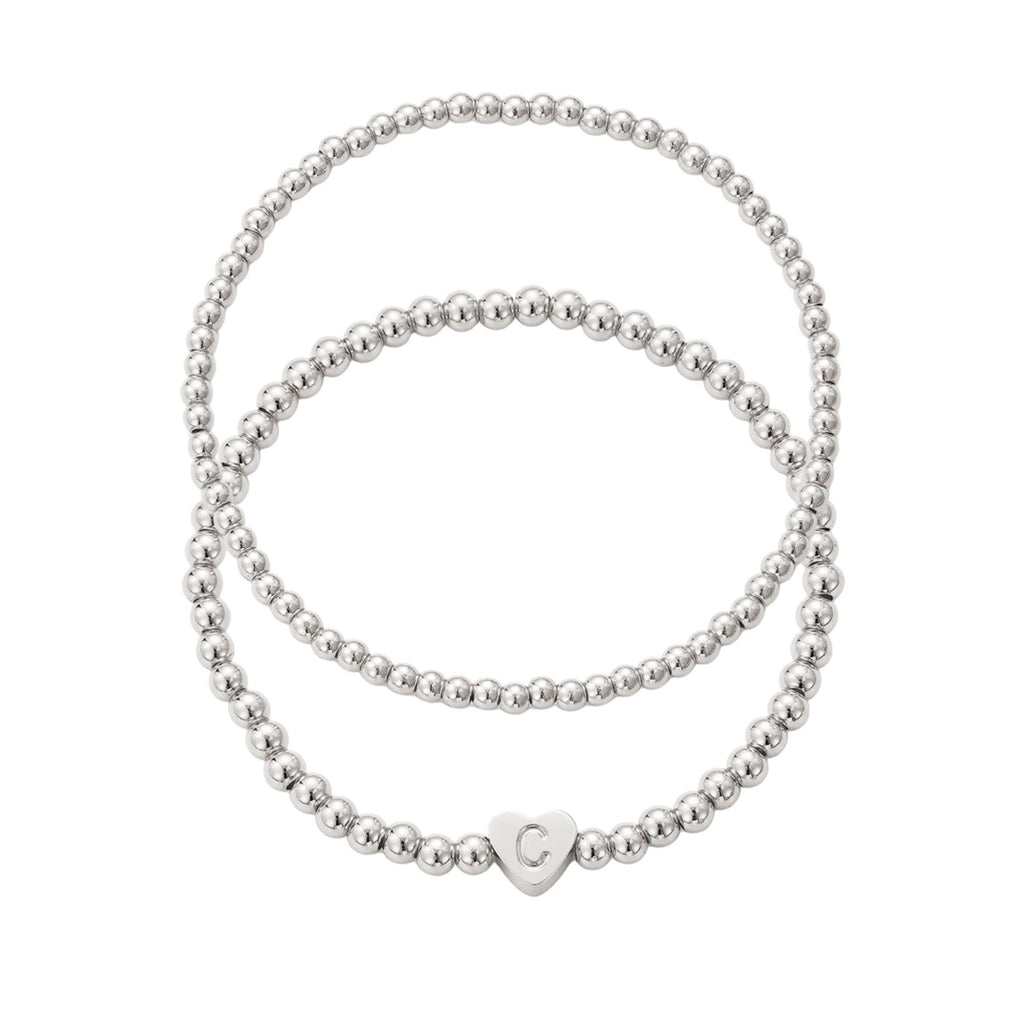 Silver Plated Ball Bead Initial Bracelet Set