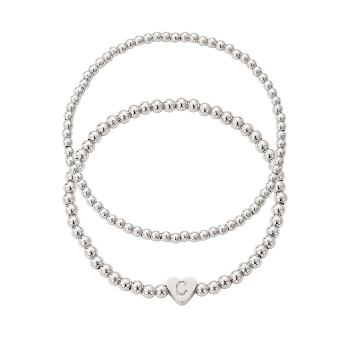 Silver Plated Ball Bead Initial Bracelet Set