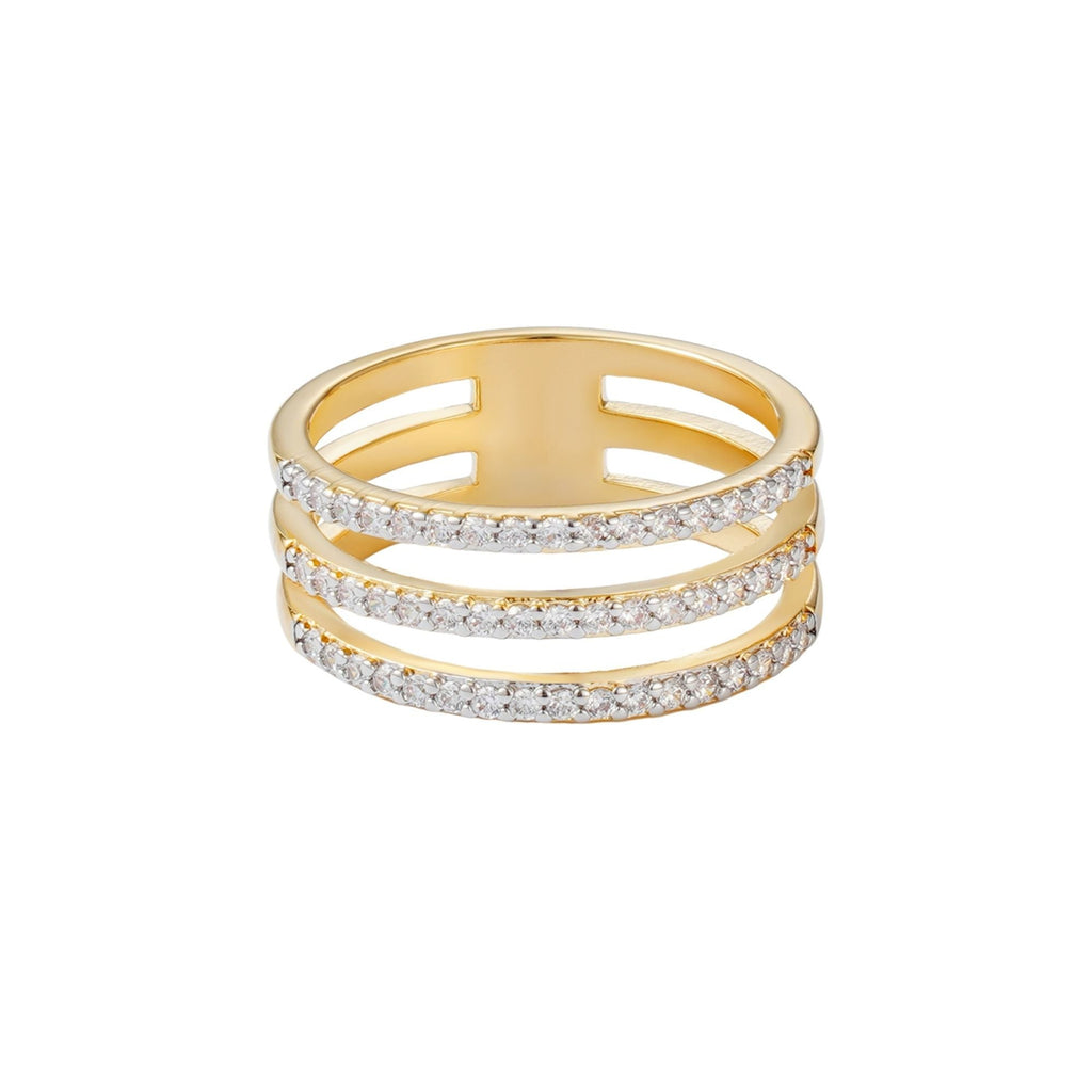 14k Gold Plated CZ Triple Band Ring