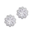 Silver Plated Floral Halo CZ Stud Earrings