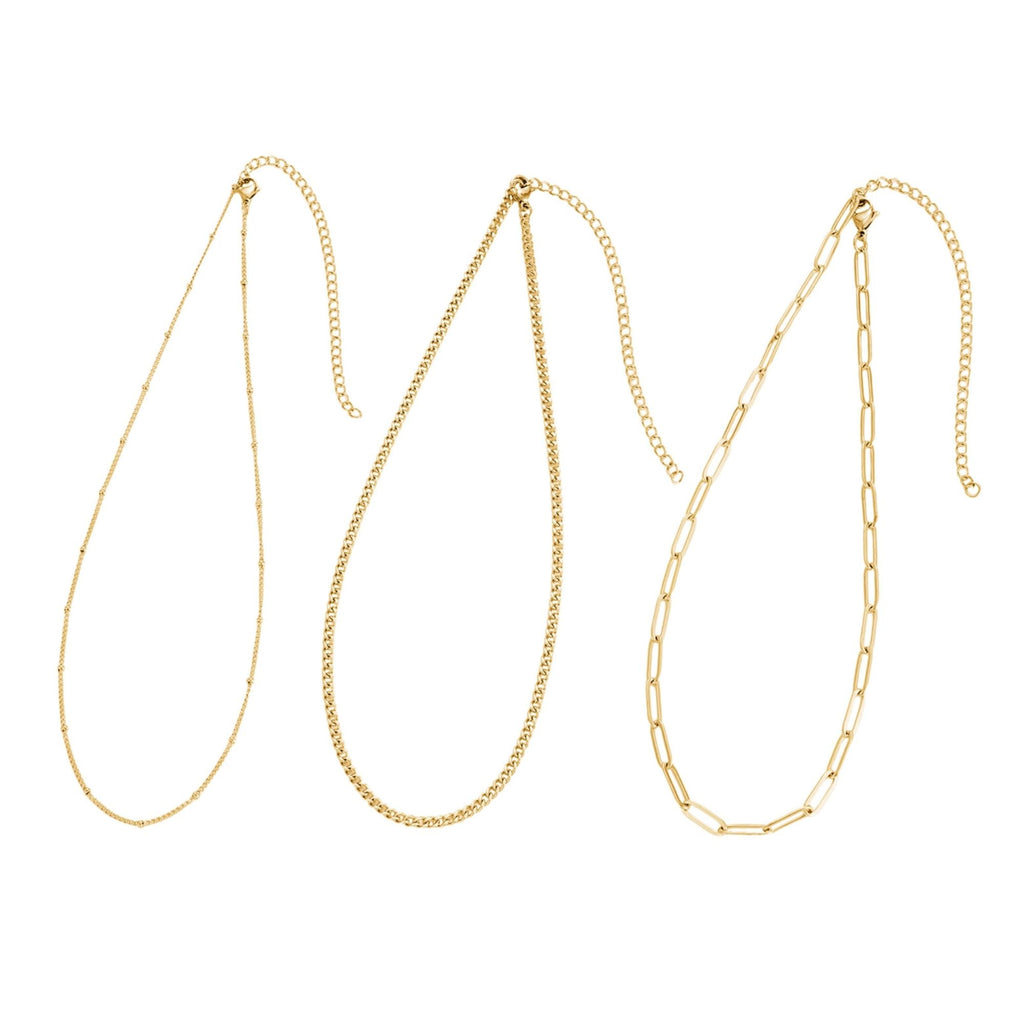 Tarnish Resistant 18k Gold Plated Set of 3-Chain Necklaces