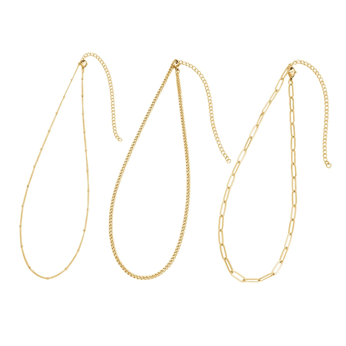 Tarnish Resistant 18k Gold Plated Set of 3-Chain Necklaces