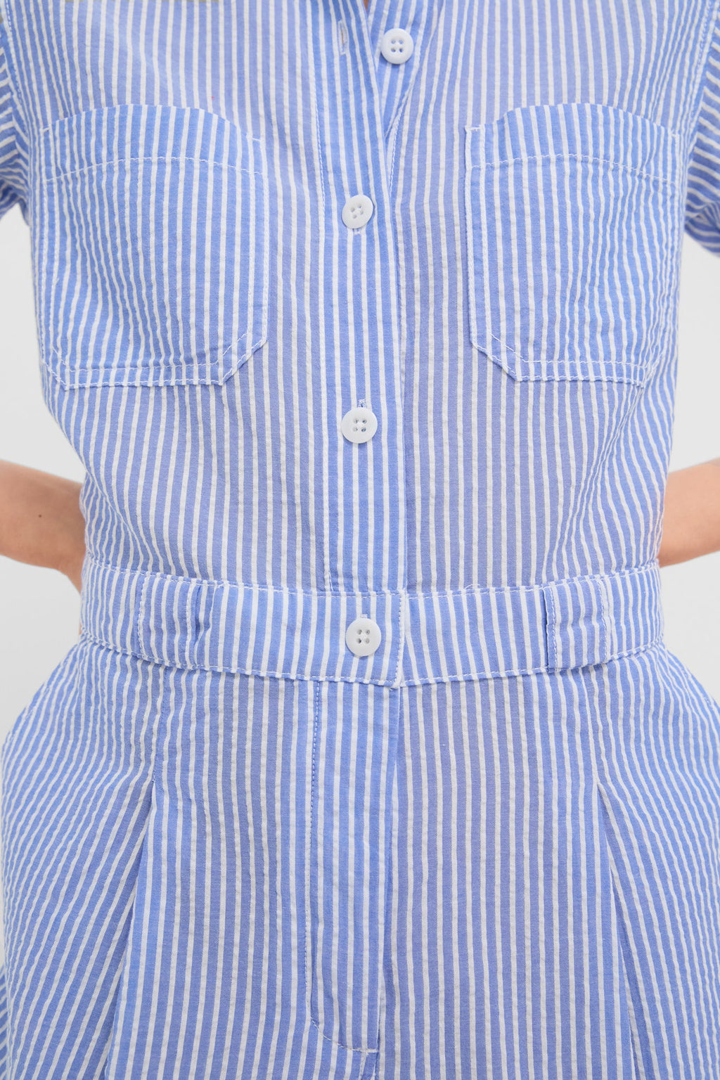 Blue and White Cassi Short Jumpsuit