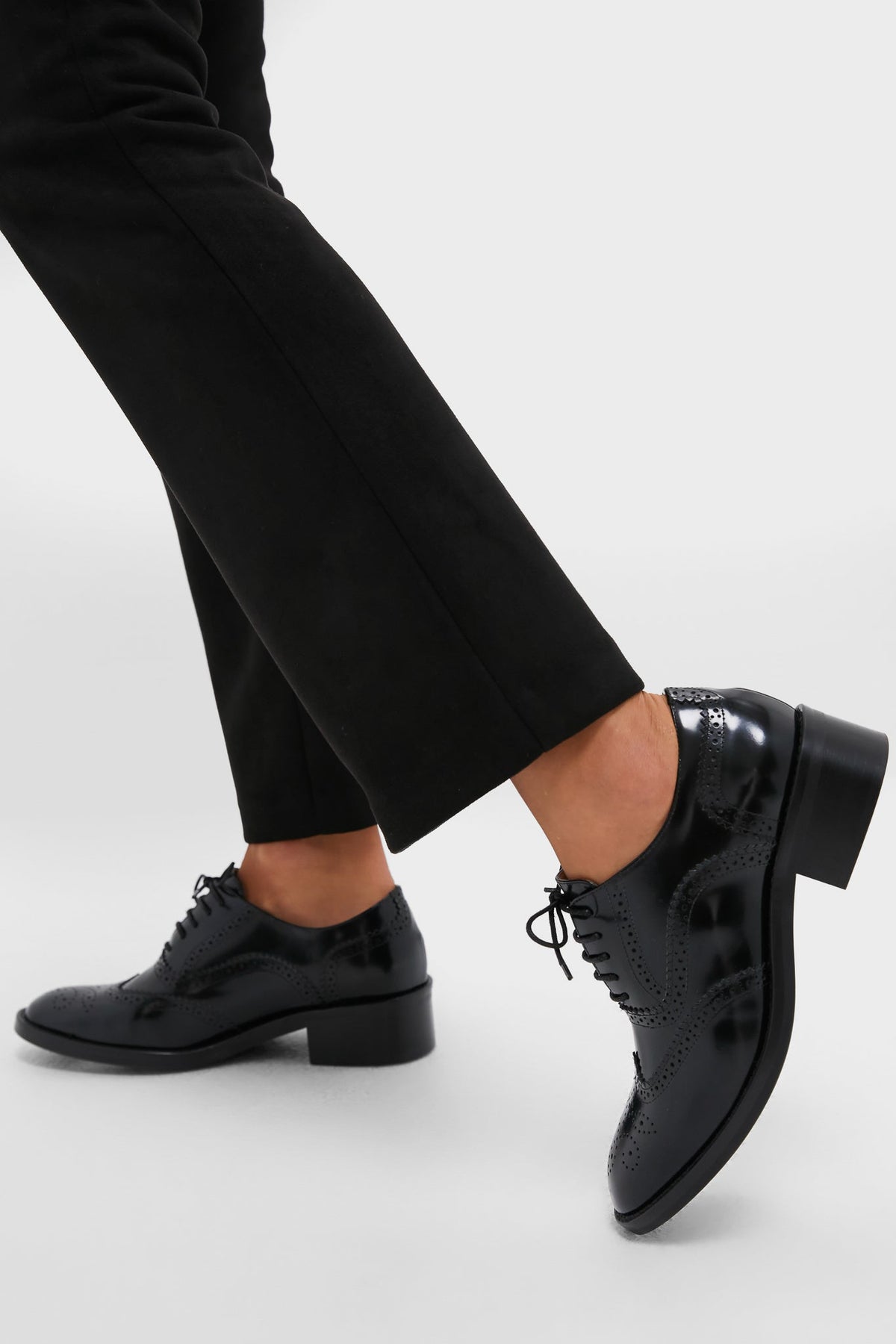 Black Leather Brogue Oxford Shoes
