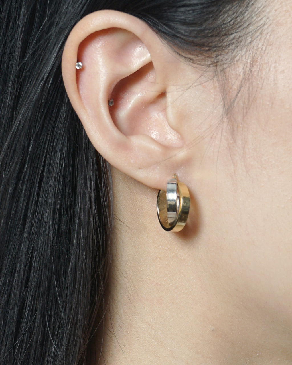14k Yellow & White Gold Hoop Earrings