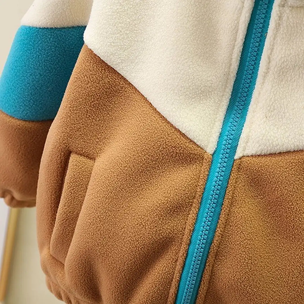 Beige Brown N Blue Color Block Jacket