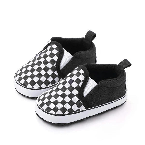 Black and White Check Pattern Baby Shoes