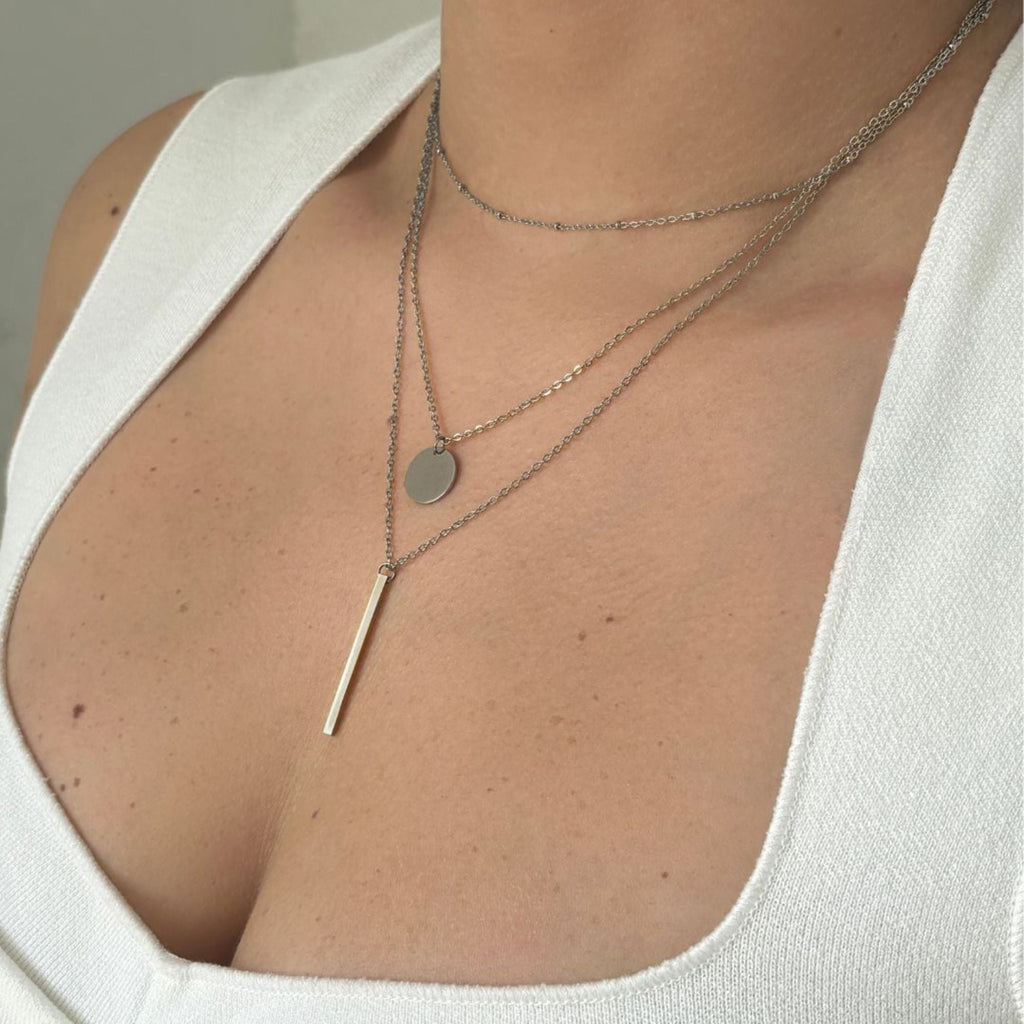 Tarnish Resistant Silver Plated Layered Pendant Necklace Set