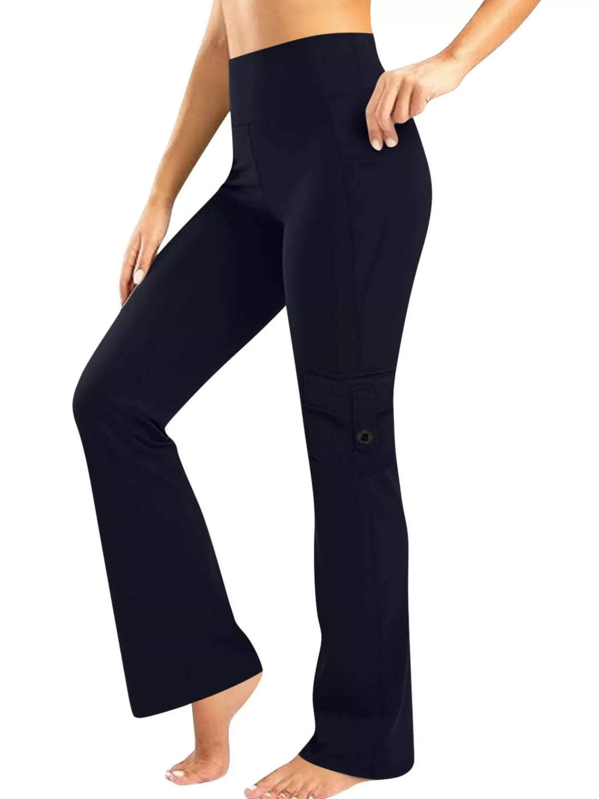 High-Waisted Yoga Pants with Pockets | Black Khaki Purple Blue Gray
