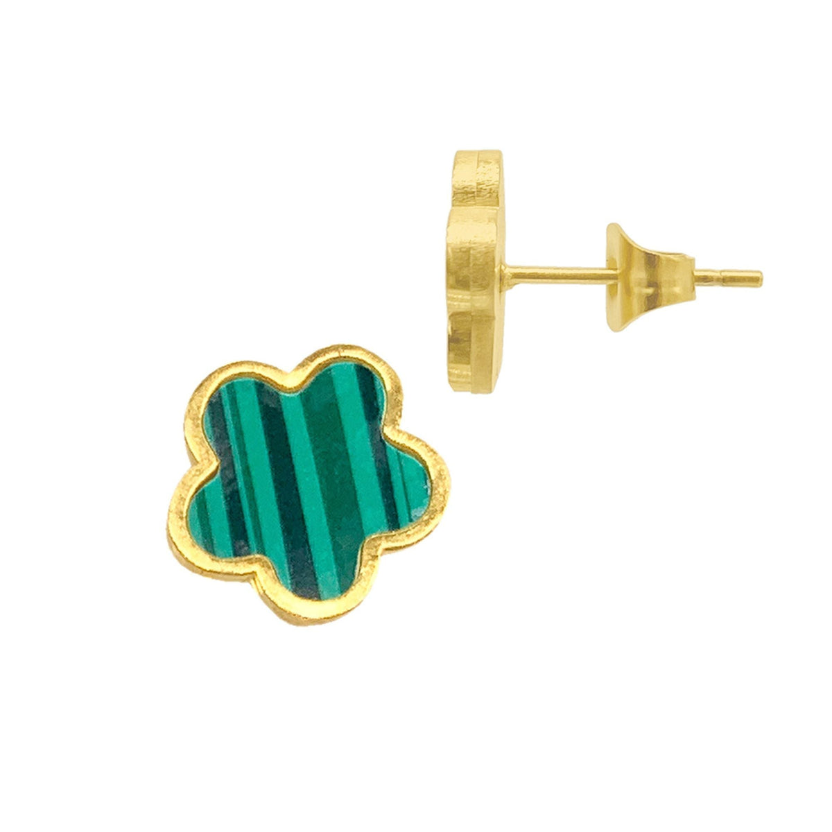 14k Gold Plated Green Clover Stud Earrings