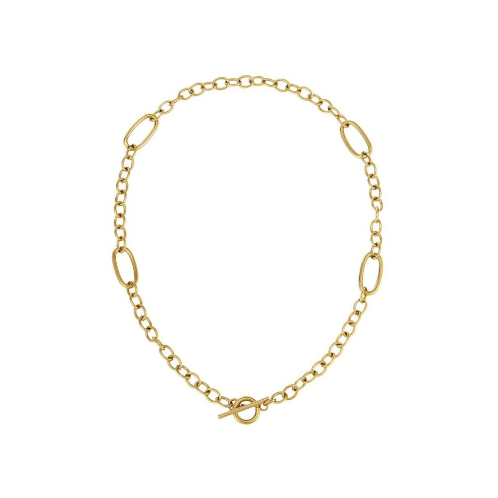 Tarnish Resistant 18k Gold Plated Mixed Link Toggle Necklace